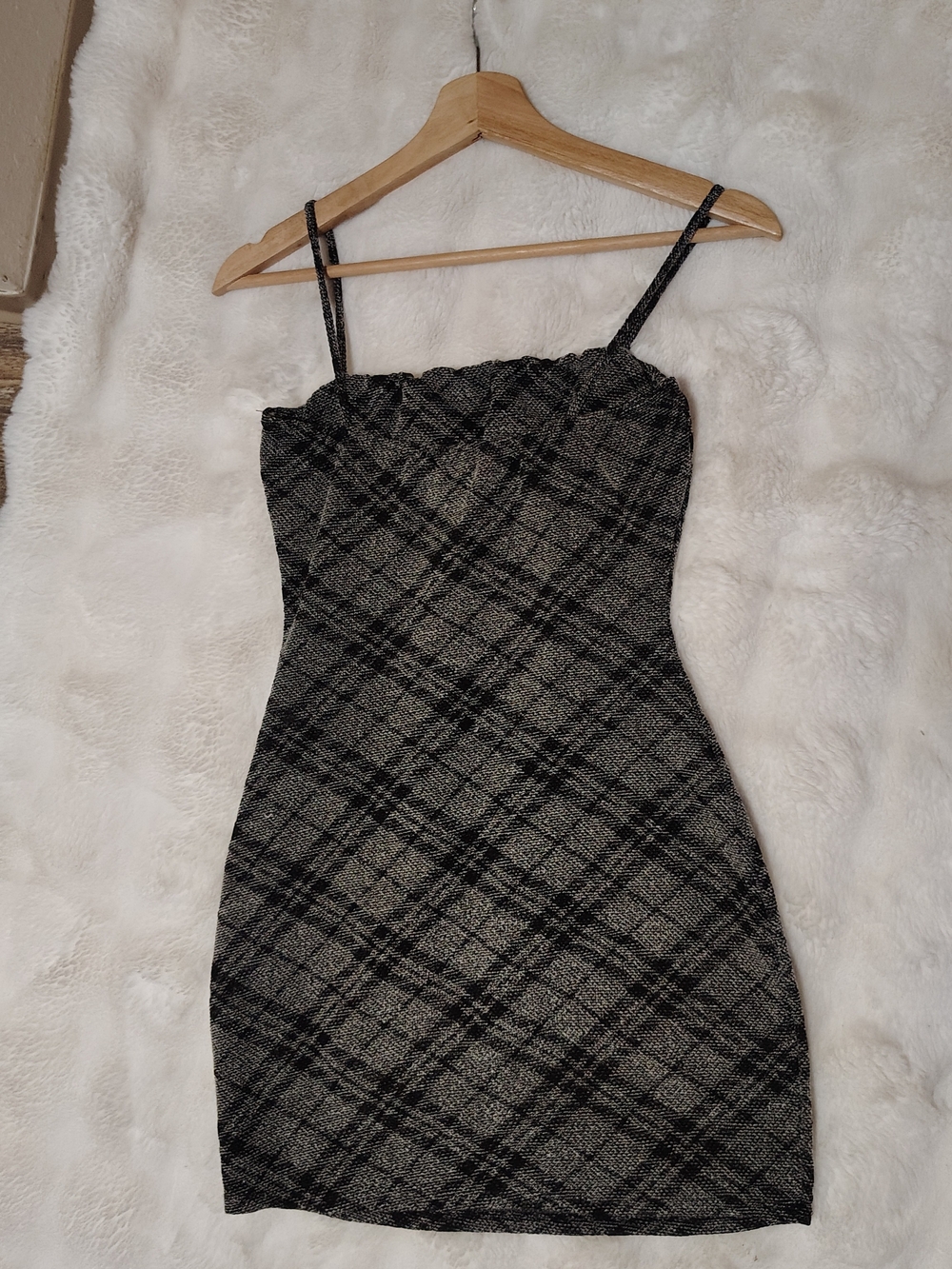 Black & Gray Plaid Spaghetti-Strap Mini Dress - Picture 9 of 12